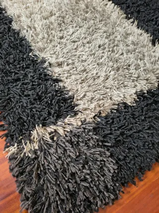 Tappeto Shaggy Lungo Pelo Beige e Nero