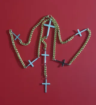 Collane Rosario in Acciaio con Croce Nera Dorato