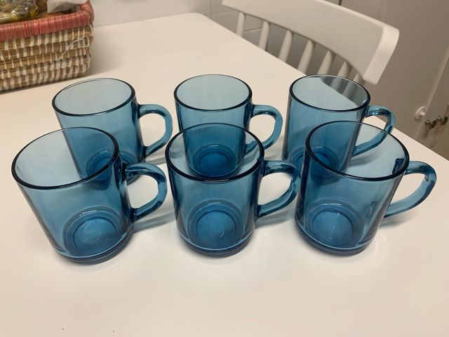 Juego 6 Tazas Vidrio Azul