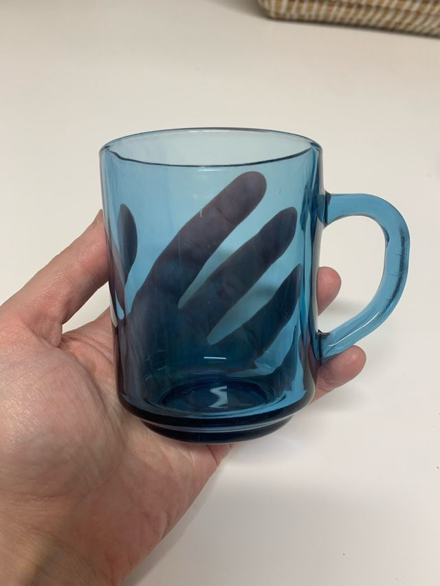 Juego 6 Tazas Vidrio Azul