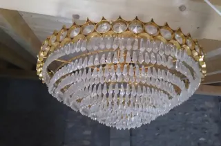 Lámpara antigua cristal y metal 65cm