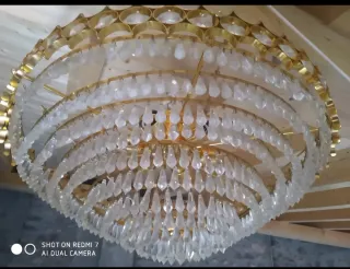 Lámpara antigua cristal y metal 65cm