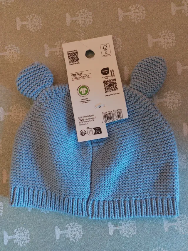 Cappellino neonato orsetto, taglia unica. Nuovo
