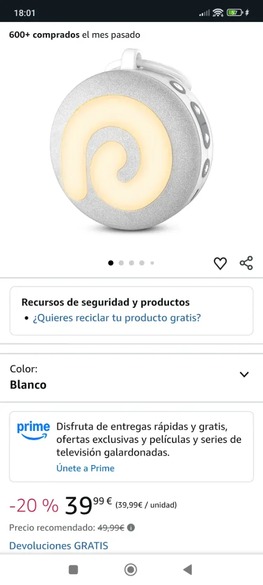 Lampara y Sonido relajante Bebé Dreamegg