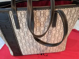 Capazo CH de lona y piel marrón