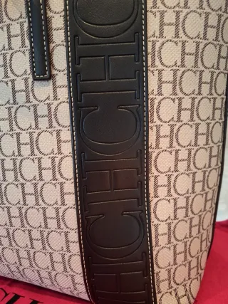 Capazo CH de lona y piel marrón