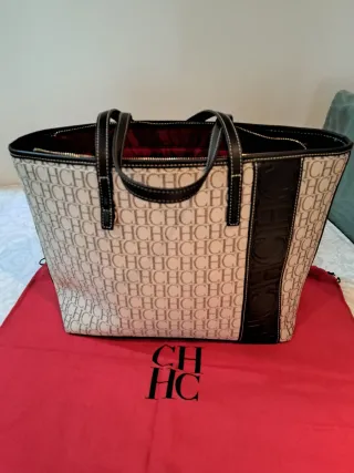 Capazo CH de lona y piel marrón