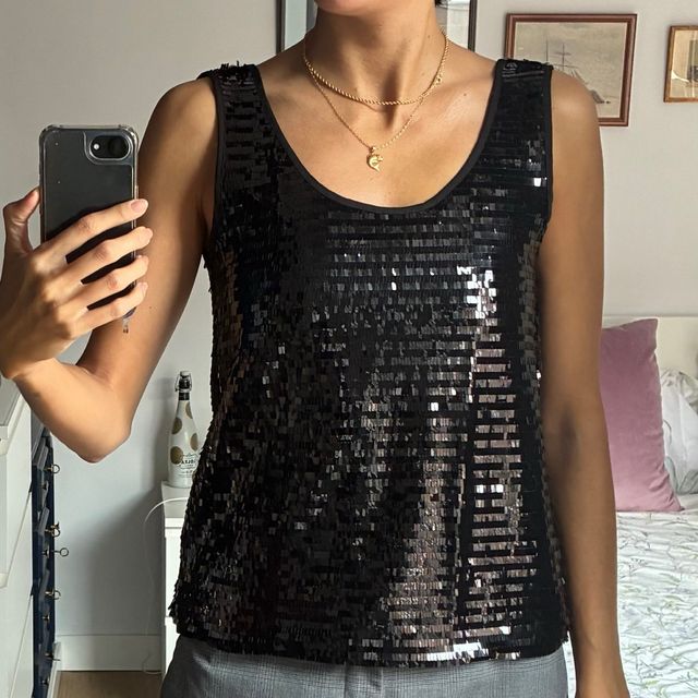 Top Mango lentejuelas negro Talla S