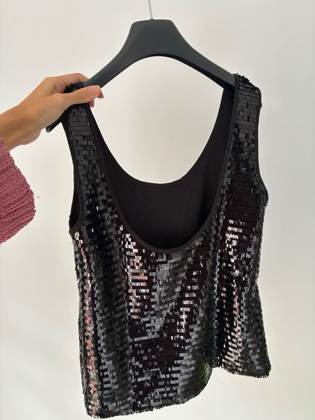 Top Mango lentejuelas negro Talla S