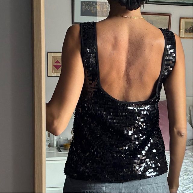 Top Mango lentejuelas negro Talla S