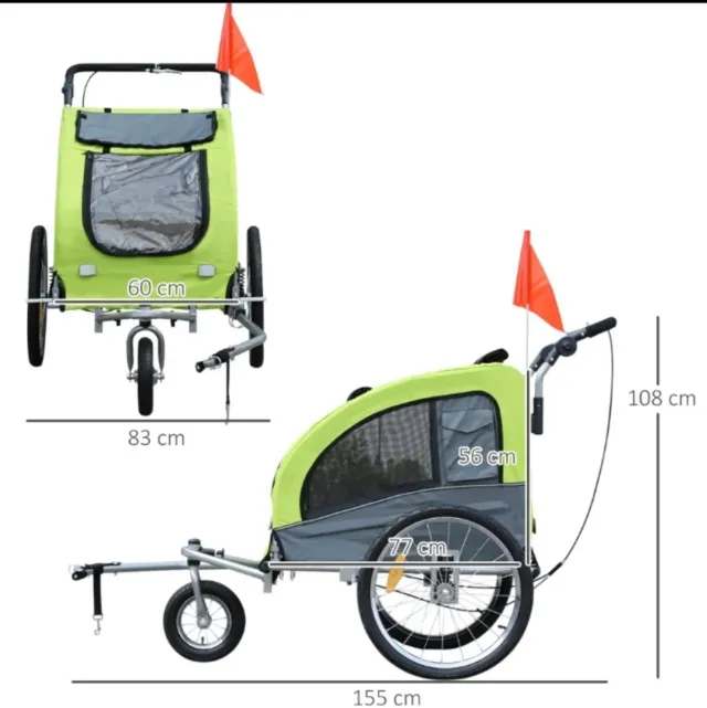 Remolque Mascota 2 en 1 Gris/Verde