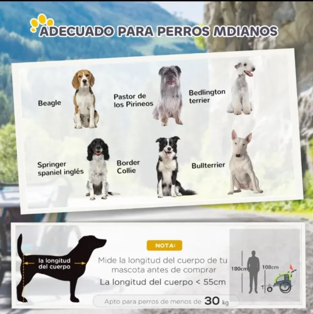 Remolque Mascota 2 en 1 Gris/Verde