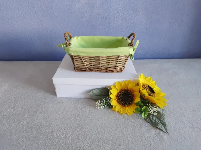 Cesta mimbre forrada tela verde