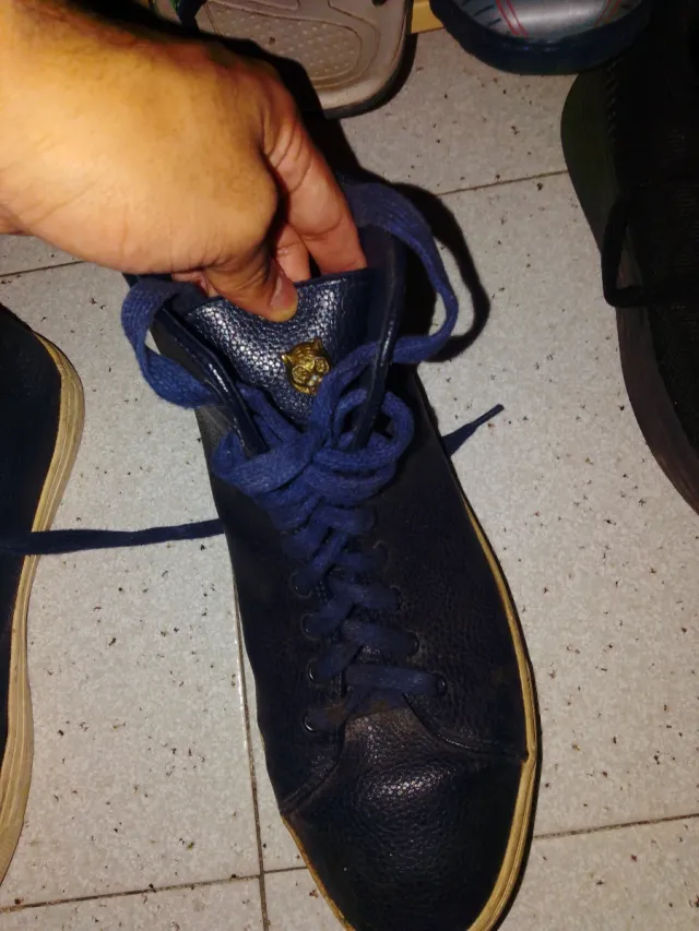 Zapatillas altas azules con parche de tigre