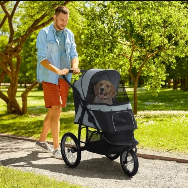 Carrito para perro negro y gris 2 en 1