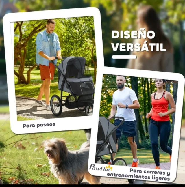 Carrito para perro negro y gris 2 en 1