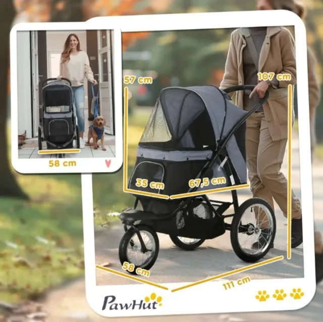 Carrito para perro negro y gris 2 en 1