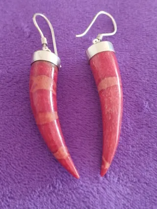 Pendientes artesanales coral y plata
