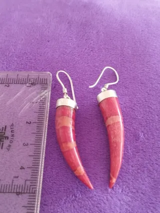 Pendientes artesanales coral y plata
