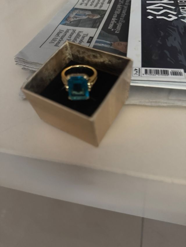 Anillo piedra azul y dorado