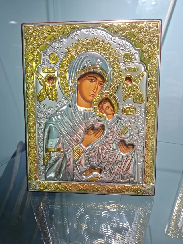 Icono Ortodoxo Virgen María y Niño Jesús de plata