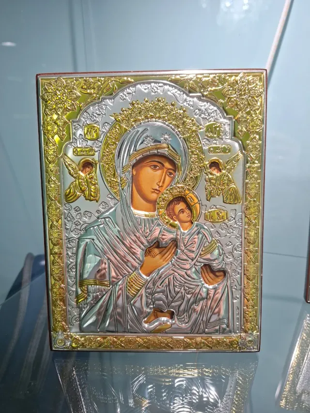 Icono Ortodoxo Virgen María y Niño Jesús de plata