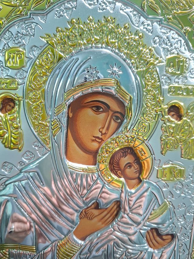 Icono Ortodoxo Virgen María y Niño Jesús de plata