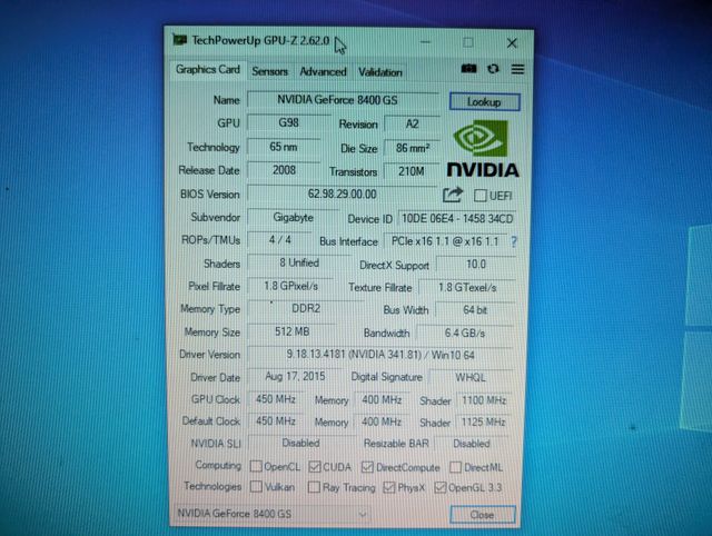 Tarjeta Gráfica NVIDIA GeForce 8400 GS 512MB