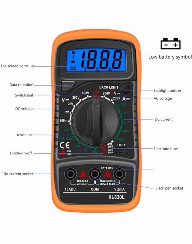 Multímetro Digital DCV ACV DCA hFE Ω