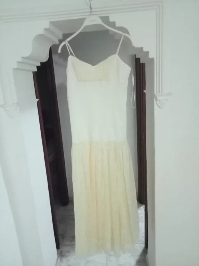 Vestido Moda Francesa de Sandro Tul Crema, T: S