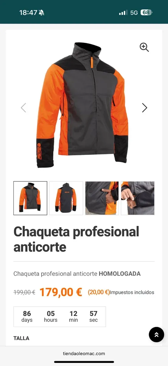 Chaqueta anticorte Oleo-Mac Talla L Naranja nueva