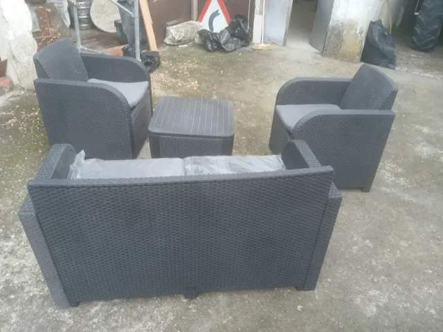 Conjunto Muebles Jardín Ratán Gris