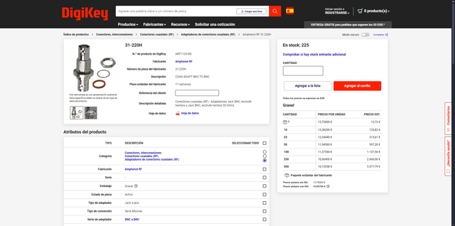 Connettore coassiale maschio/femmina