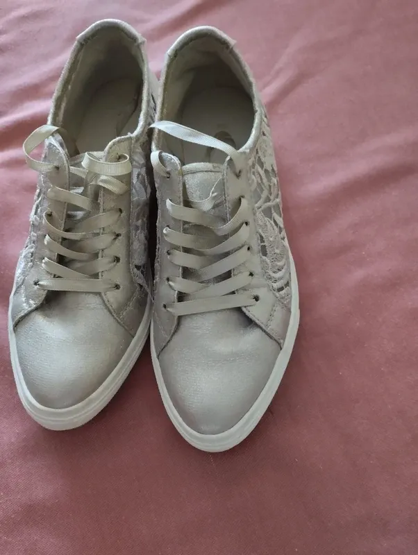 Scarpe donna sneakers pizzo argento