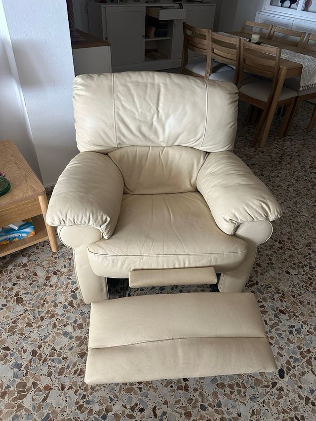 Sofá y sillón de piel beige