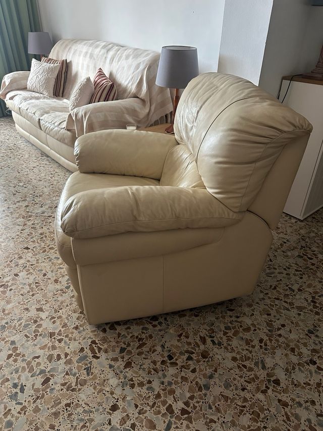 Sofá y sillón de piel beige