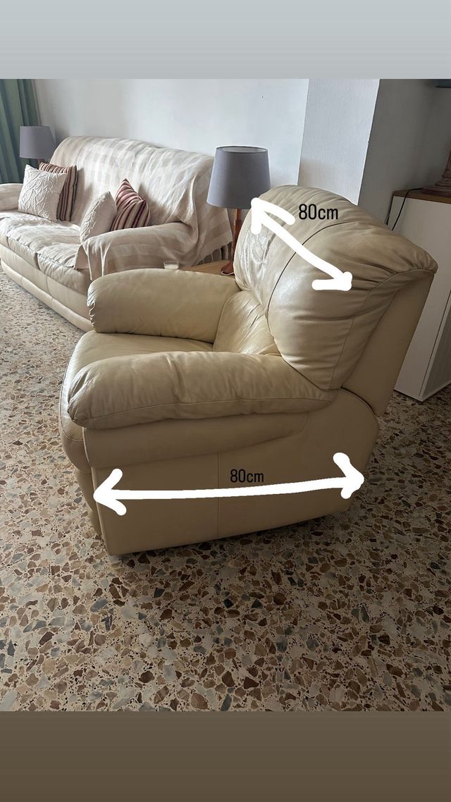 Sofá y sillón de piel beige