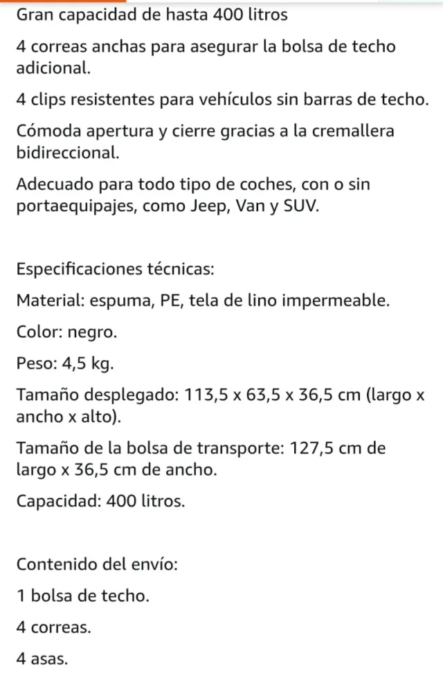 Baúl de Techo para Coche FANTASK 400L Negro