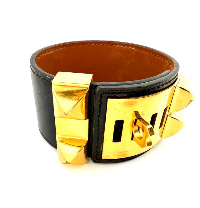 Brazalete Hermès Collier de Chien Negro/Oro