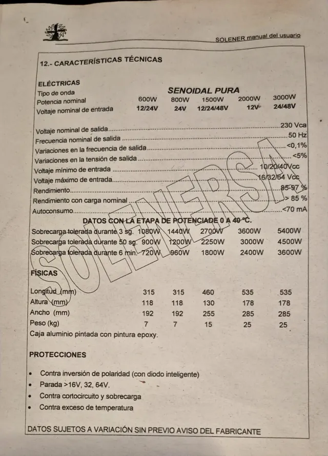 Inversor solar Solener Onda Senoidal Pura