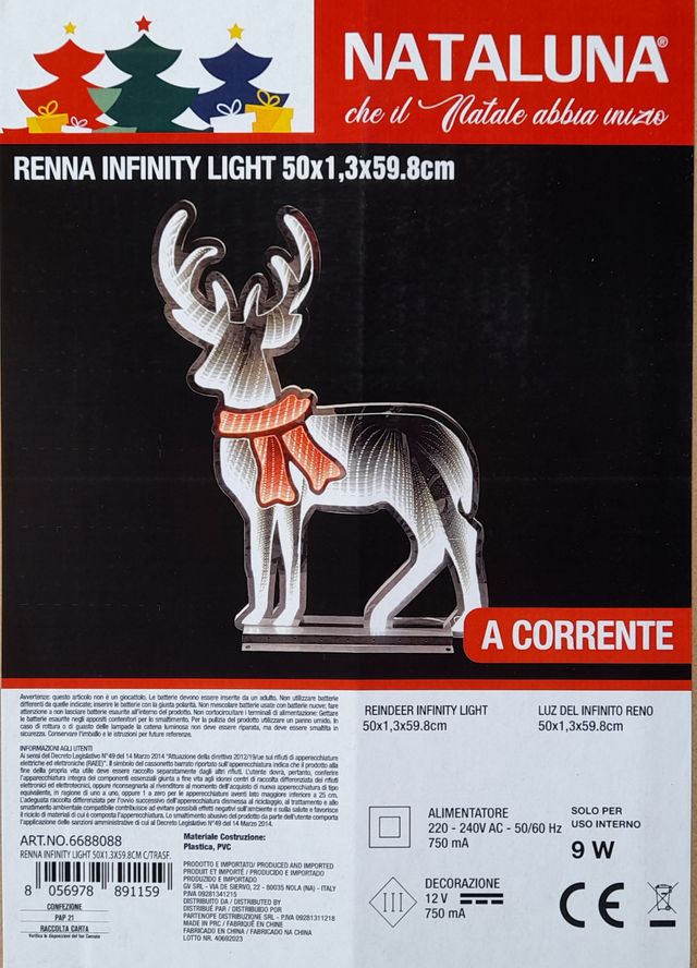 Renna LED Natale Bifacciale con Sciarpa Rossa