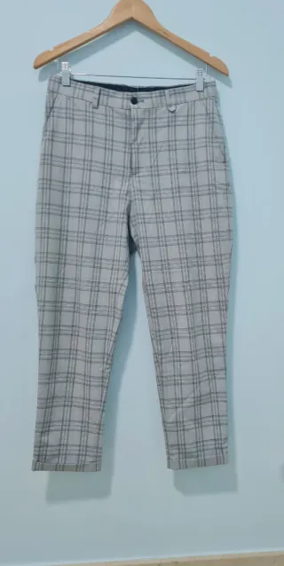 Pantalones Zara Hombre Cuadros Gris