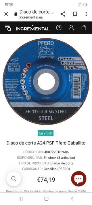 Disco de corte 115mm Pferd