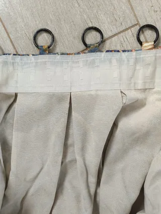 2 Cortinas de tela con flores azules y rosas