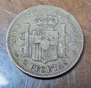 Moneda 2 Pesetas plata Alfonso XII 1882