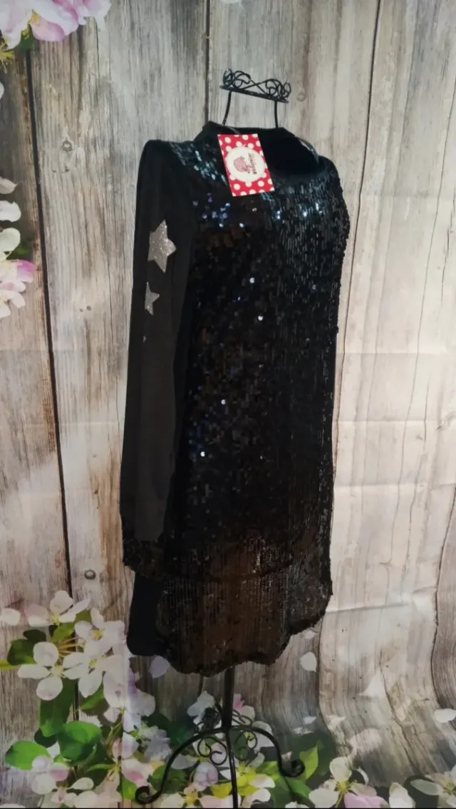 Vestido Bikatelier Negro Lentejuelas Estrellas