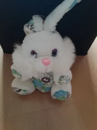 Peluche Conejo Blanco Flores