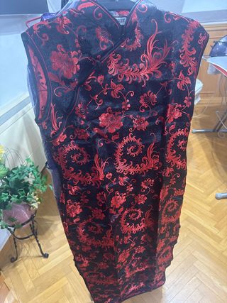 Vestido Chino Estampado Rojo y Negro