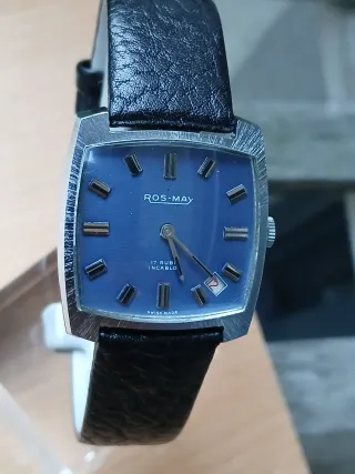 ROS-MAY Mecánico NOS Reloj Suizo Azul