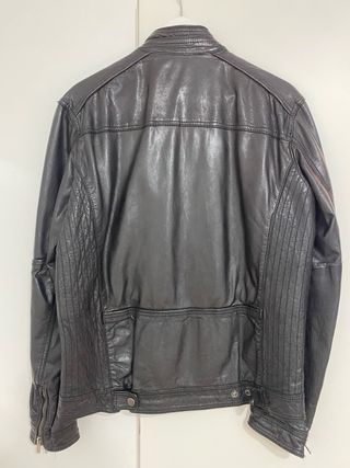 Cazadora Biker Piel Negra Massimo Dutti Talla M